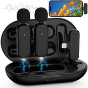 ABCPOW 2 in 1 Wireless Lavalier Microphone for iPhone iPad w/Charging Case Professional Play-plug Lapel Mics with Noise Reduction Mini Microphone for Video Recording Live Stream Vlog Youtube,Black1