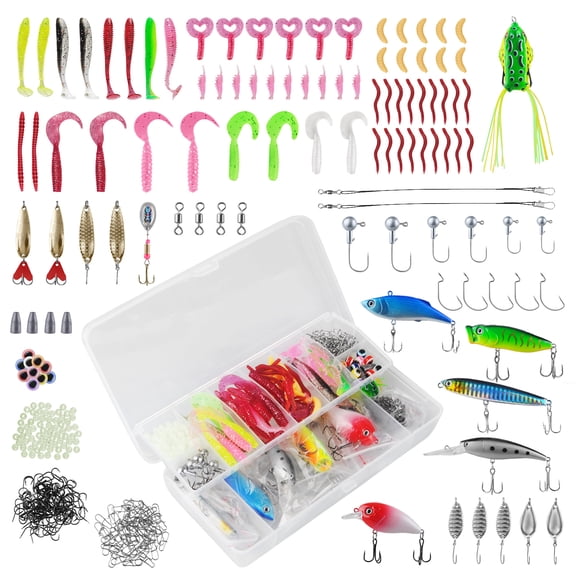 ABCPOW 284pcs Fishing Accessories Kit,Widely Applied Fishing Lures & Tackle Kit Fishing Bobbers Hooks Assortment,Tackle Box w/ Tackle Included,Fishing Hooks,Weights Sinkers,Fishing Gear Gifts for Men