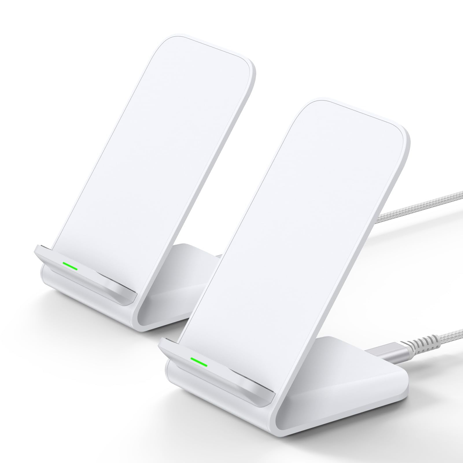 ABCPOW 2Pack Fast Wireless Charger Stand15W Wireless Charger Pad Cordless Charging Station Android Phone Holder Dock Compatible for iPhone 17 16 15 14 Samsung Galaxy S25 S24 S23 Ultra S22 Plus,White