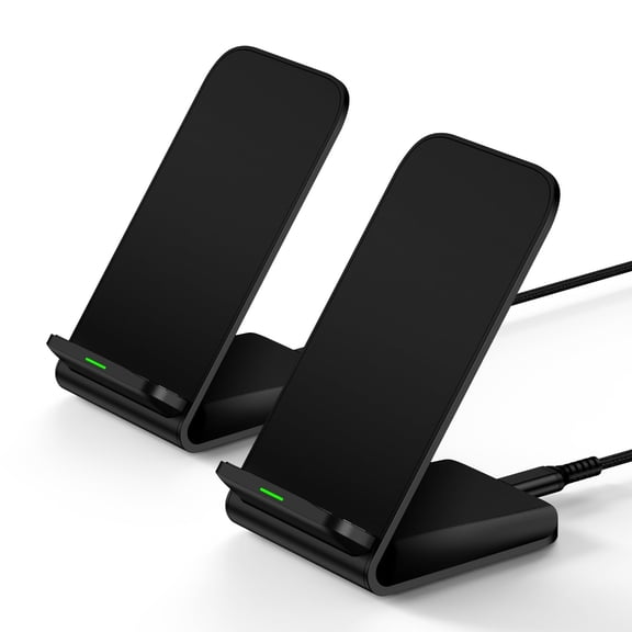 ABCPOW 2Pack Fast Wireless Charger Stand15W Wireless Charger Pad Cordless Charging Station Android Phone Holder Dock Compatible for iPhone 17 16 15 14 Samsung Galaxy S25 S24 S23 Ultra S22 Plus,Black