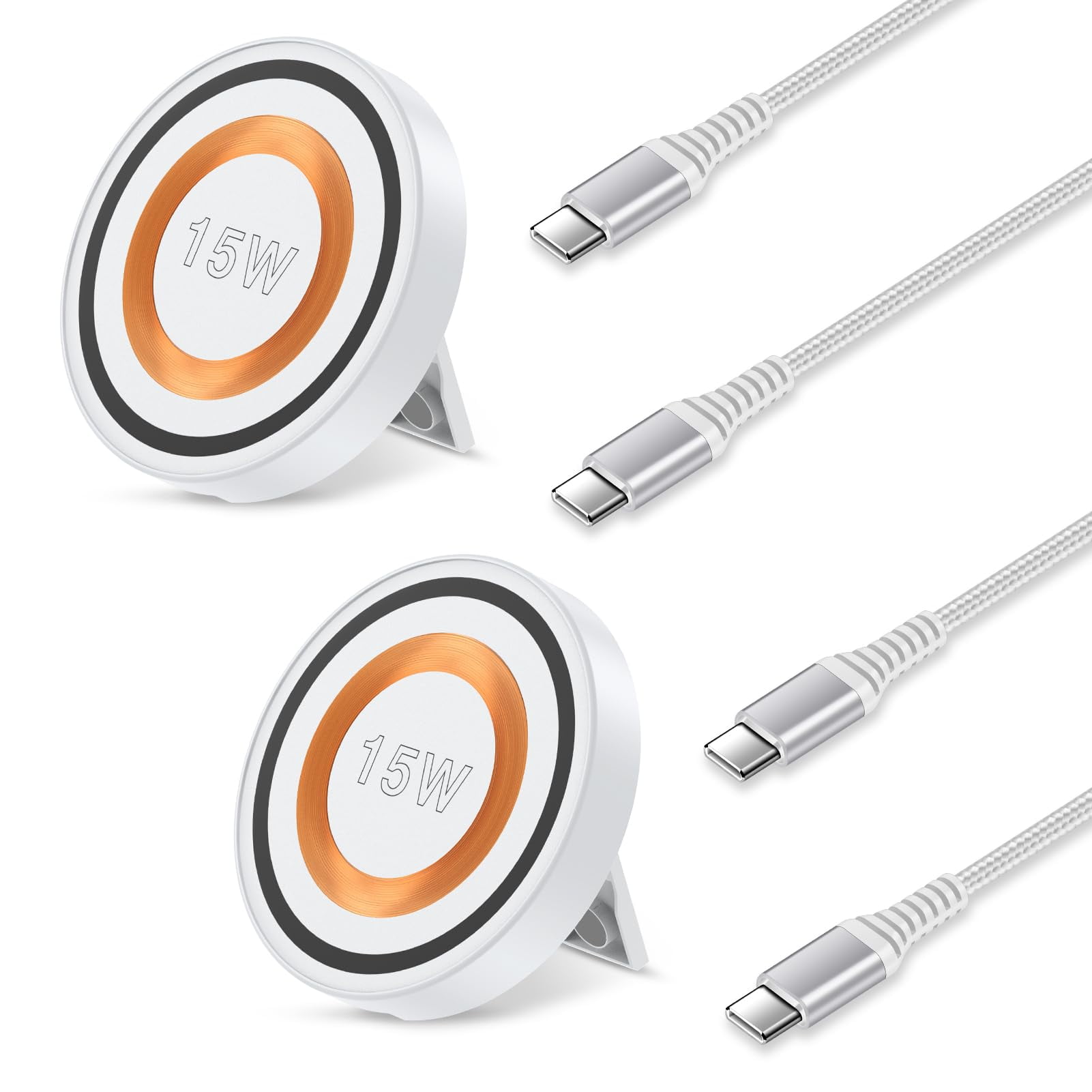 ABCPOW 2Pack Wireless Charger Stand,15W Magnetic Fast Charger Pad Mat MagSafe Wireless Charging Station Android Wireless Charger Holder Dock Compatible for iPhone 17 16 15 Samsung Galaxy S25 S24 S23