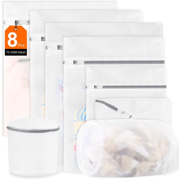 ABCPOW 8PCS Delicates Mesh Laundry Bags,Washing Machine Wash Bags Sturdy Durable Honeycomb Mesh Laundry Wash Bags for Delicates,Blouse, Hosiery, Underwear, Bra, Lingerie,Bed linen,Baby Clothes-8 Size