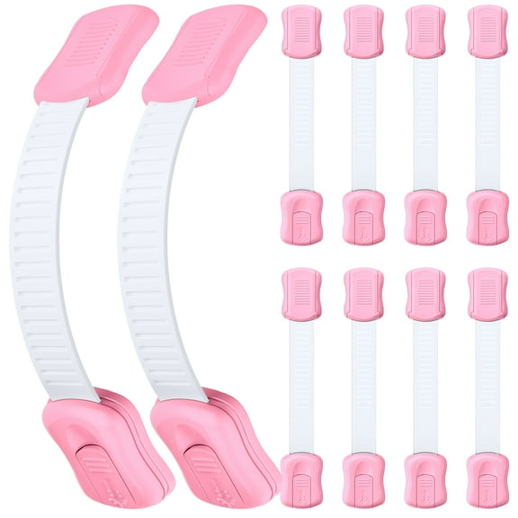 ABCPOW Baby Locks 10 Pack Child Safety Cabinet Proofing,Safe Quick & Easy 3M Adhesive Cabinet Drawer Door Latches No Screws&Magnets Multi-Purpose Locks Straps for Furniture Kitchen Ovens Toilet Seats