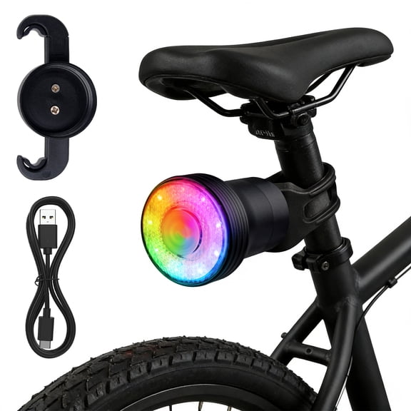 ABCPOW Bike Tail Light,LED Bicycle Rear Light with Changing Colors,USB C Rechargeable Rainbow Bike Lights,Auto ON/OFF,IPX6 Waterproof,7 Colors 15 Modes Bicycle Taillight for Cycling Scooter Motorbike