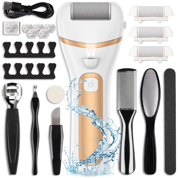 ABCPOW Electric Foot Callus Remover w/ 3 Roller Heads,2 Speed Rechargeable Portable Foot Grindert Waterproof Professional Pedicure Kit 18 in 1 Feet Scrubber File Tools for Dead Hard Cracked Dry Skin