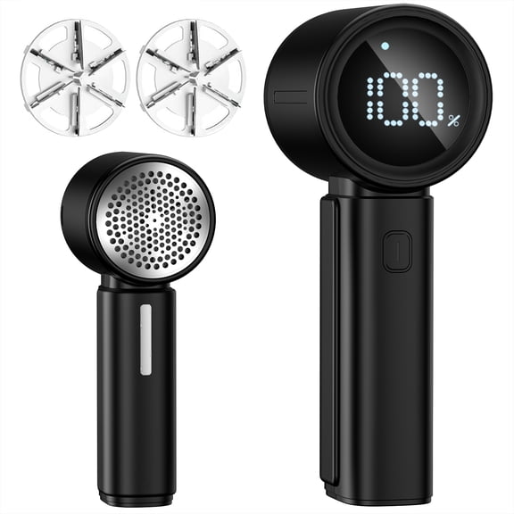 ABCPOW Fabric Shaver, Lint Remover Rechargeable, Electric Portable Sweater Defuzzer with 3 Speeds, 6 Leaf Blades, Digital LED Display to Remove Pilling for Clothes, Furniture, Sweater, Couch, Blanket