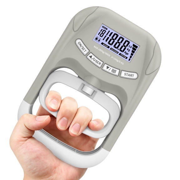 ABCPOW Grip Strength Tester Trainer,Electronic Hand Dynamometer Adjustable Handgrip Measurer Meter,396Lbs/180Kgs Handheld Strengthener Exerciser for Sports,School,and Home Use,Gray