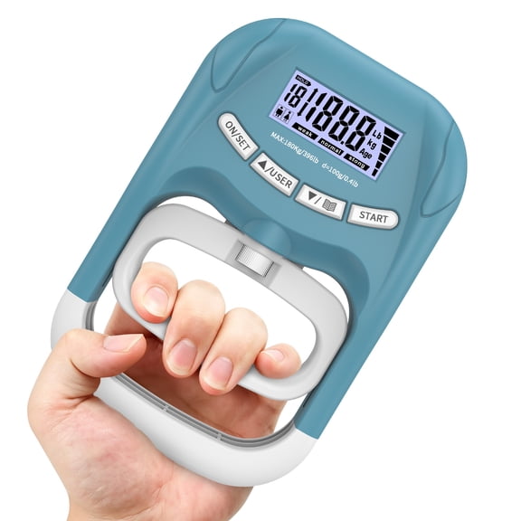 ABCPOW Grip Strength Tester Trainer,Electronic Hand Dynamometer Adjustable Handgrip Measurer Meter,396Lbs/180Kgs Handheld Strengthener Exerciser for Sports,School,and Home Use,Blue