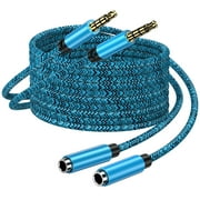 ABCPOW Headphone Extension Cable 6FT,2PC 3.5mm Aux Cord Male to Female Stereo Audio Extension Cable Nylon Braided Microphone Aux Adapter Headphone Extender Cable Cord 6FT for Headset iPhone Cellphone