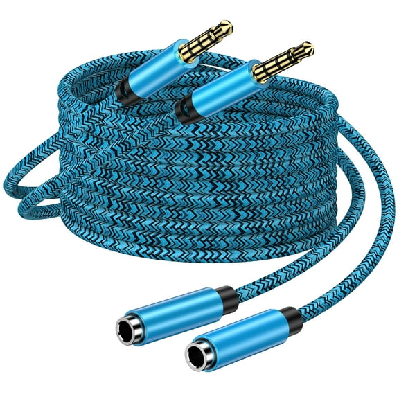 ABCPOW Headphone Extension Cable 6FT,2PC 3.5mm Aux Cord Male to Female Stereo Audio Extension Cable Nylon Braided Microphone Aux Adapter Headphone Extender Cable Cord 6FT for Headset iPhone Cellphone