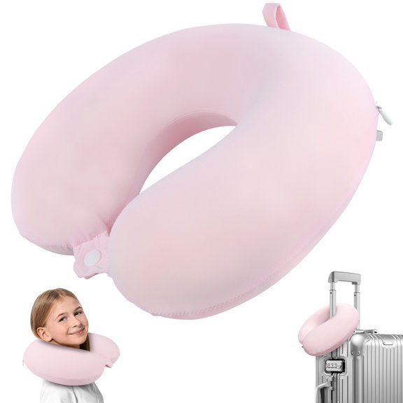 ABCPOW Neck Pillow for Traveling,Upgraded Travel Neck Pillow for Airplane 100% Pure Memory Foam Soft Portable Travel Pillow for Car,Train,Home Use,Flight Headrest Sleep,Detachable Washable Cover,Pink