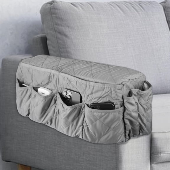 ABCPOW Sofa Armrest Organizer,2 in 1 Waterproof Non-Slip Arm Covers Chair Bedside Caddy Storage Organizer for Recliner Couch Slipcover w/ 14 Pockets for Cell Phone TV Remote Control Magazines Holder