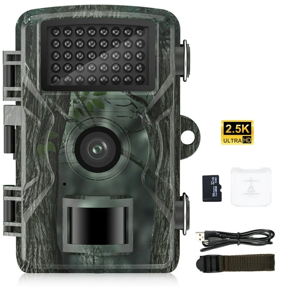 ABCPOW Trail Camera,2.5K 16MP Game Camera with Night Vision Motion, 0.8S Trigger Hunting Camera w/ 32GB TF Card, IP66 Waterproof,46pcs No Glow Infrared Trail Cameras for Outdoor Wildlife