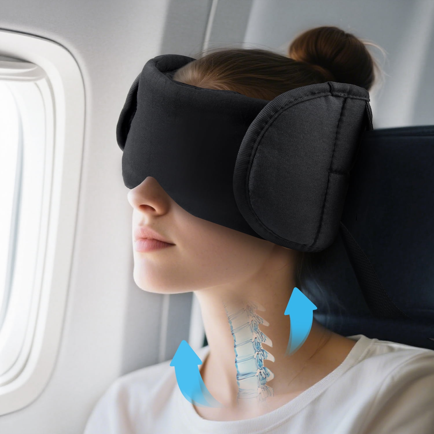 ABCPOW Travel Pillows for Airplanes,Airplane Pillow for Long Flight Stop Bobblehead Airplane Head Strap with Eye Mask for Sleep,360 Support Travel Neck Pillow Headrest Head Holder for Car Road Trip