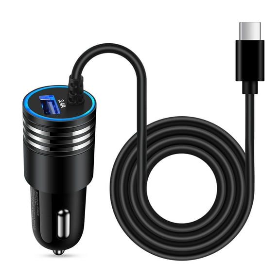 ABCPOW USB C Car Charger,3.4A Car Charger Adapter with USB Type C Cable 3ft Car Phone Charger USB C Cable Fast Type C Charging Cables Cords Type C Car Charger Car Cigarette Lighter Adapter,Black