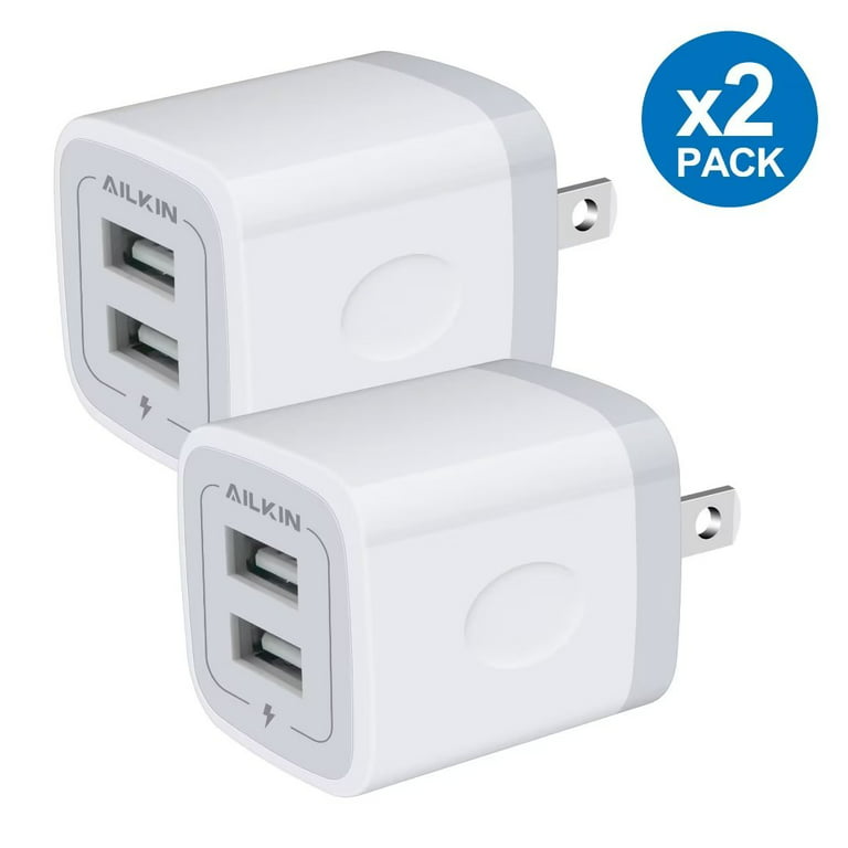 ABCPOW USB Wall Charger,USB Charger Block Adapter,2.1A/2PACK Dual Port Fast  Charging Station Power Base Charger Block Plug for iPhone Wall Charger,White  