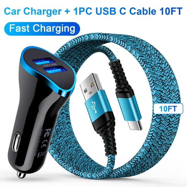 ABCPOW iPhone Car Charger,2.4A Dual USB Car Charger with USB Type C Cables  10ft Type C Car Charger Adapter Fast Charging Cables Cords Type C USB C  Charger Cables 10ft Car Cigarette