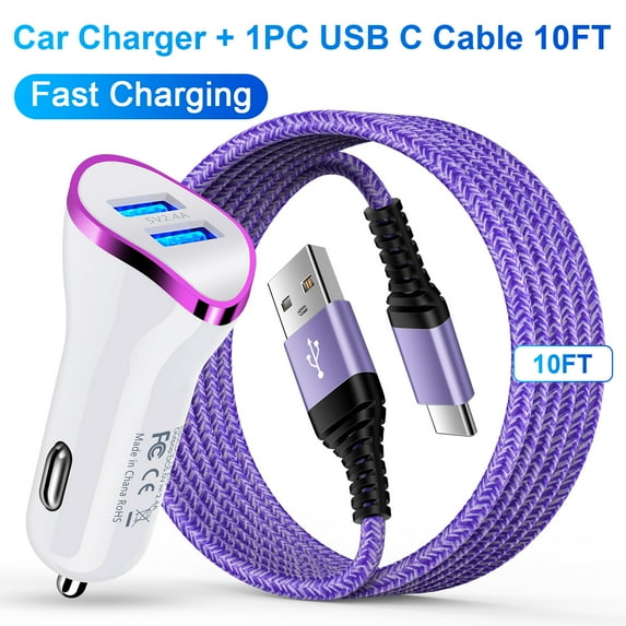ABCPOW iPhone Car Charger,2.4A Dual USB Car Charger with USB Type C Cables 10ft Type C Car Charger Adapter Fast Charging Cables Cords Type C USB C Charger Cables 10ft Car Cigarette Lighter Socket