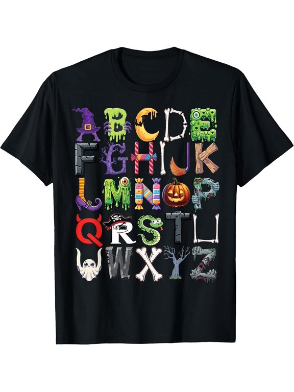 ABCs Alphabet Funny Halloween Learning Kindergarten Teachers T-Shirt- Classic halloween shirt Unisex 100% Cotton T-Shirt Breathable Casual Everyday Wear Affordable t shirts
