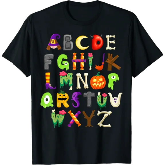 ABCs Learning Kindergarten Teacher Funny Halloween Alphabet T-Shirt Tops Tee