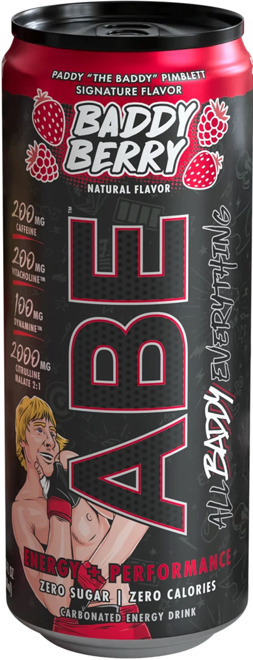 ABE All Black Everything Energy Drink Cans, Amino Acid Supplements, Baddy Berry, 4 Pack