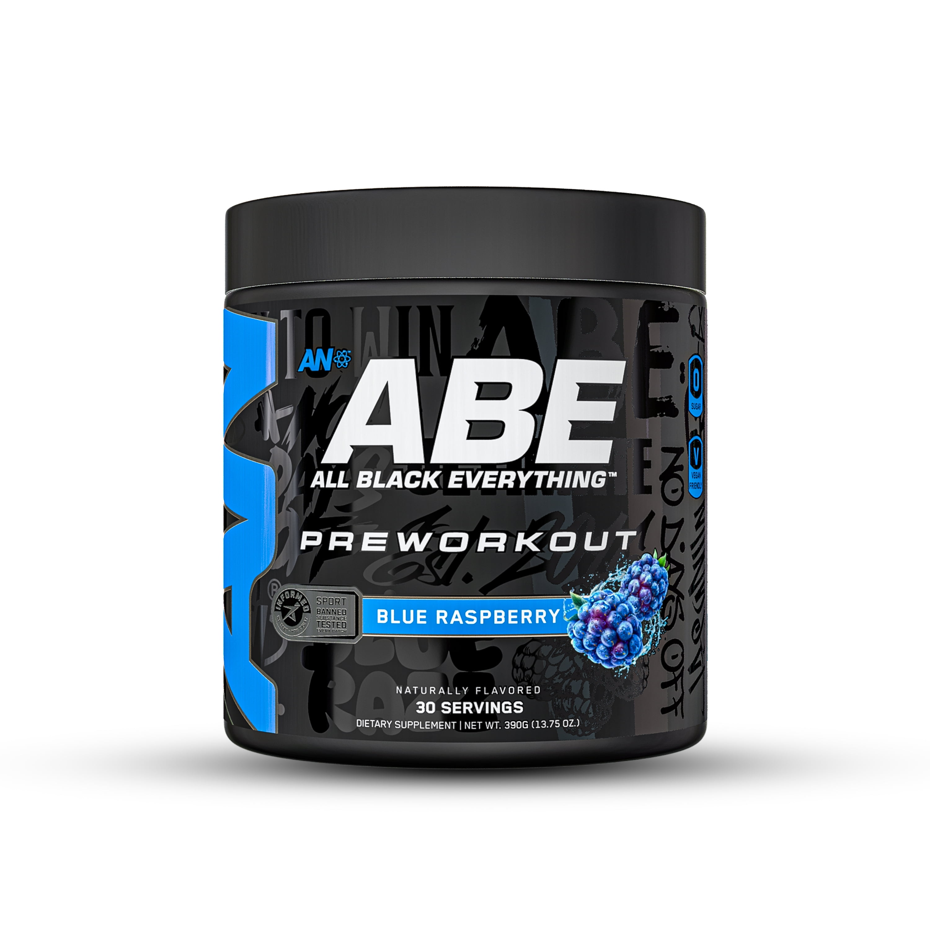 ABE Pre Workout Powder - All Black Everything Pre Workout Energy Drink With Citrulline Malate & Beta Alanine | For Pump, Energy, Performance (30 Servings) (Blue Razz)