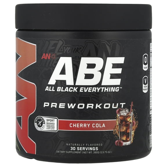 ABE Pre Workout Powder - All Black Everything Pre Workout Energy Drink with Citrulline Malate & Beta Alanine | for Pump, Energy, Performance (30 Servings) (Cherry Cola)