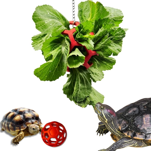 ABEL CRAFTS 5.5in Turtle Feeder Ball with Chain, Hanging Tortoise Treat Ball, Hay Feeding Toy for Rabbits Guinea Pigs, Red L