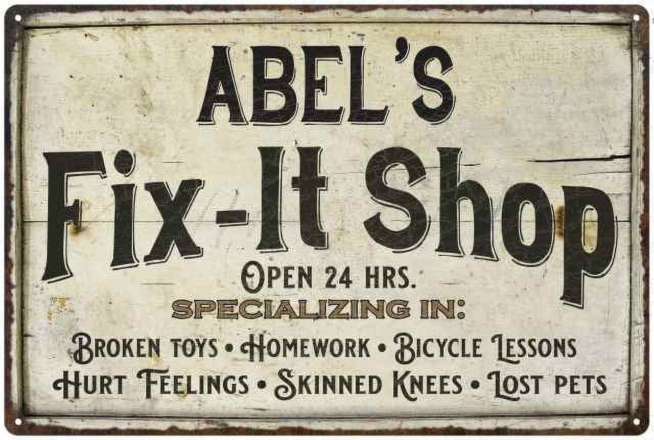 ABEL'S Fix-It Shop Sign Grandpa Dad Wall Decor 8 x 12 High Gloss Metal ...