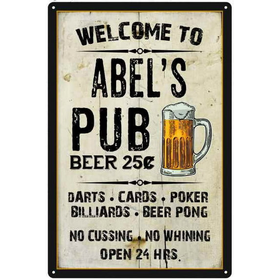ABEL'S Pub Sign Vintage Man Cave Bar Wall Decor Gift 8x12 Metal 108120028488