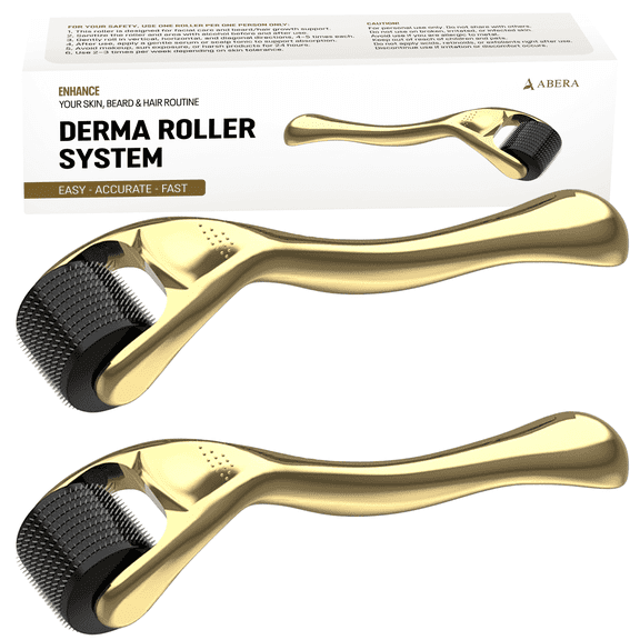 ABERA 540 Microneedle Roller for Face Care, Body, Beard and Hair, Gold (2 Pack)