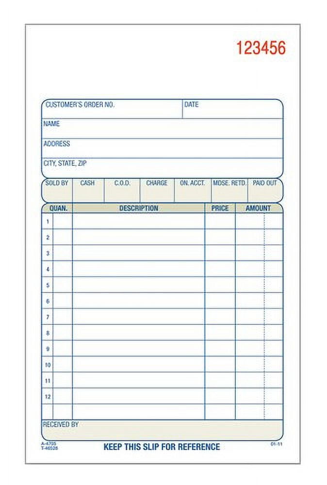 ABFDC470510 Sales Order Book, 2-Part, Carbonless, 4-3/16" x 7-3/16", 50 ST/BK, 1