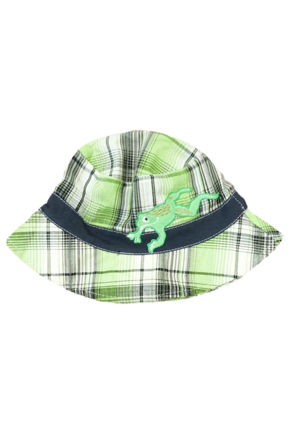 Infant Boys Green Plaid Frog Floppy Sun Hat Bucket Cap