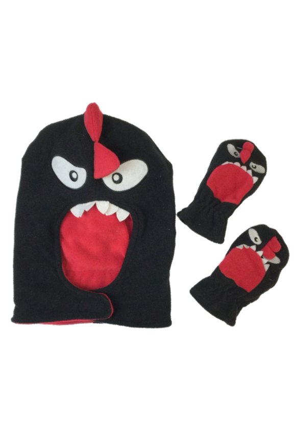 Infant & Toddler Boy Black & Red Monster Face Mask Hat & Mittens Set 6-18m