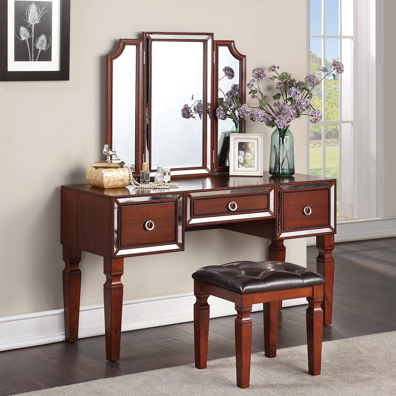 ABGKEPLY Luxurious Majestic Classic Color Vanity Set w Stool 3 Drawers