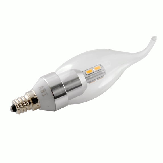 ABI Flame Tip Candelabra LED Light Bulb, Dimmable, 4W (15W Equivalent), E12 Base, 250 Lumens, Warm White 2800K