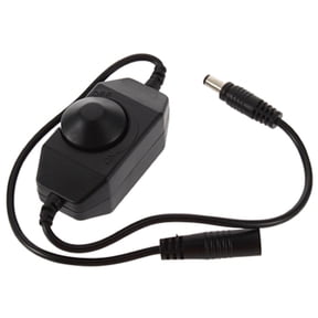 ABI Inline Mini Dial Inline Switch LED Dimmer DC Jack 12-24V PWM for LED Strip Light LED Tape LED Ribbon LED Rope LED String Light, Black