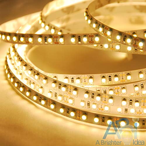 ABI Warm White Double Density 1200 LED Flexible Light Strip with AC Adapter, 120 LED/Meter, 10 Meters / 33 Feet, 24VDC