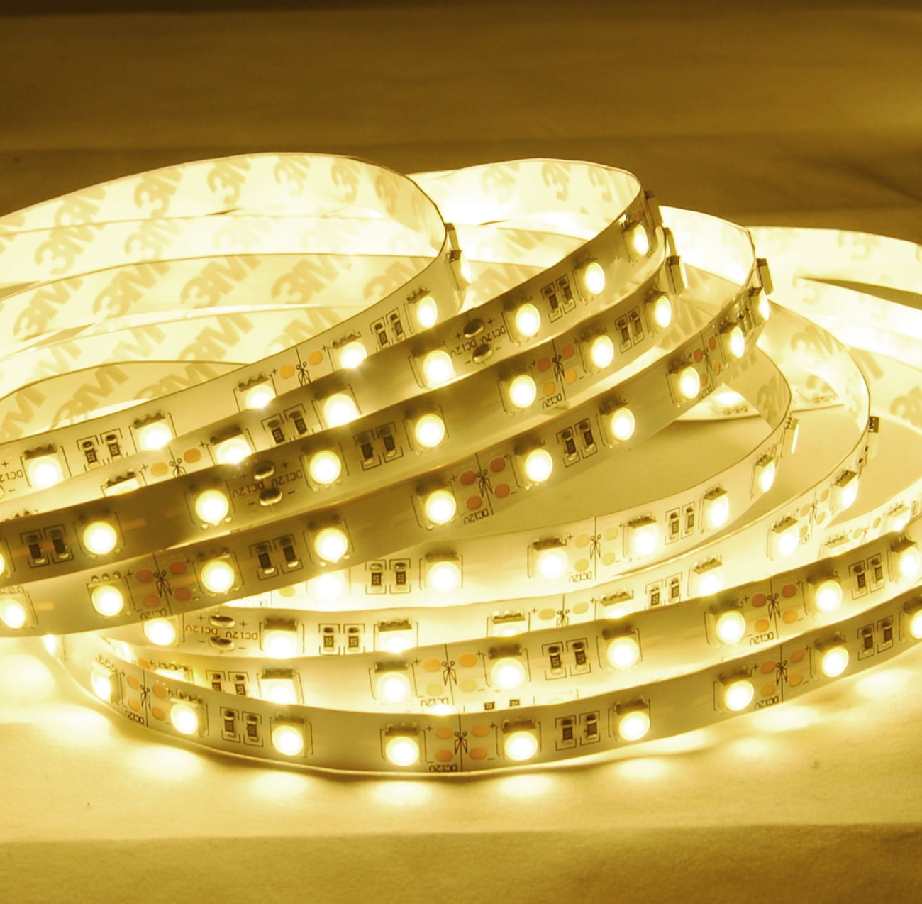 ABI Warm White High Brightness Flexible LED Light Strip with AC Adapter, SMD 5050 LED Chips, 5 Meters / 16.4 FT Spool, 12VDC