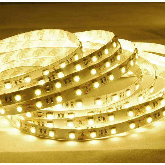 ABI Warm White High Brightness Flexible LED Light Strip with AC Adapter, SMD 5050 LED Chips, 5 Meters / 16.4 FT Spool, 12VDC