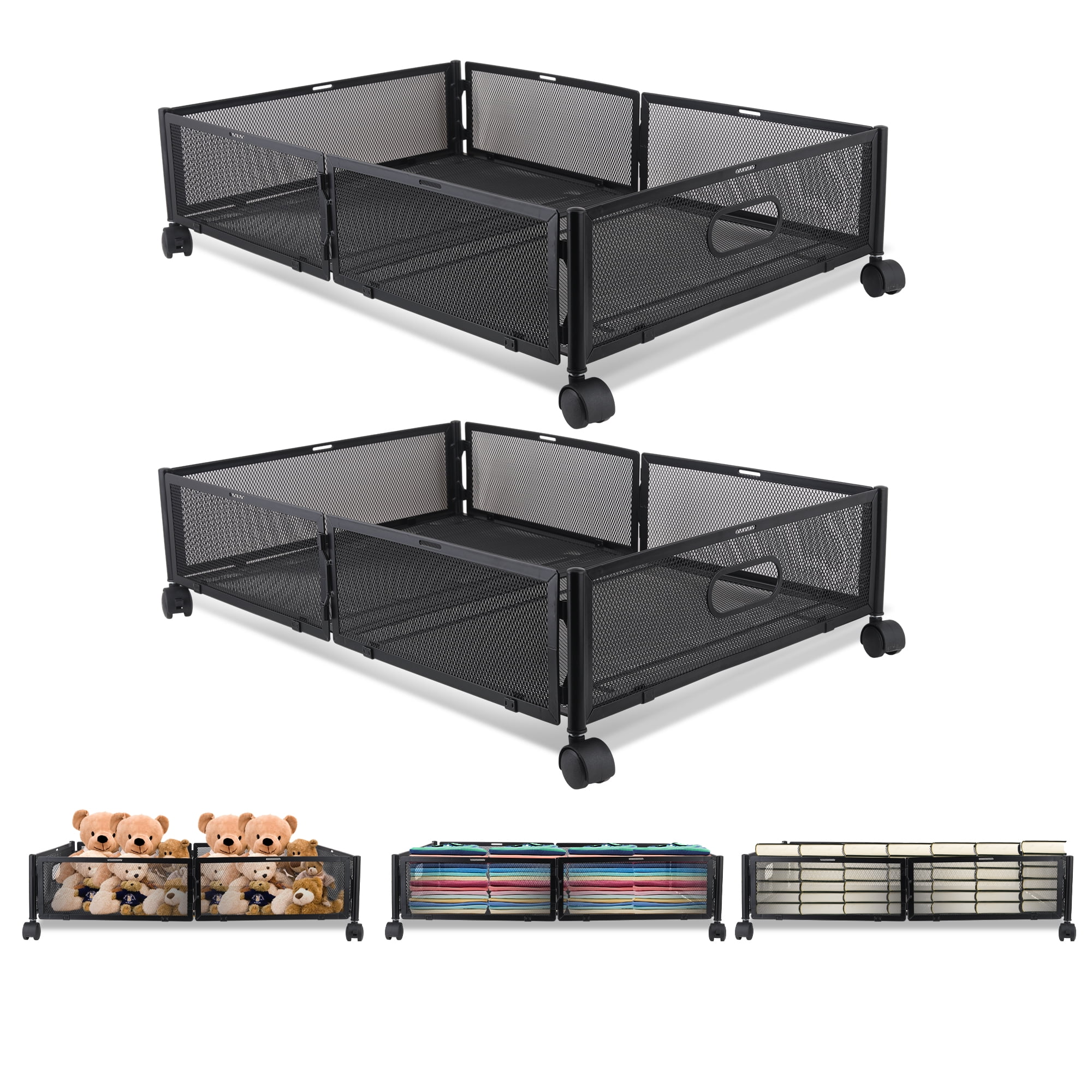 ABIDE 2 Pack Foldable Under Bed Storage With Wheels, Bedroom Under Bed