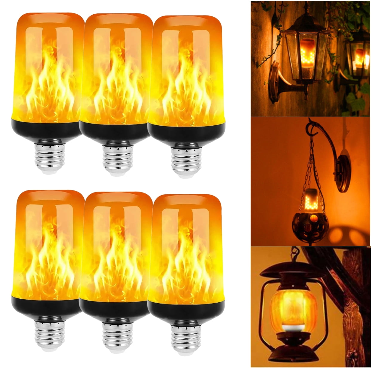 ABIDE 6 Pack LED Flame Effect Light Bulb, 4 Modes Flickering Light Bulbs, E26 Base Fire Light
