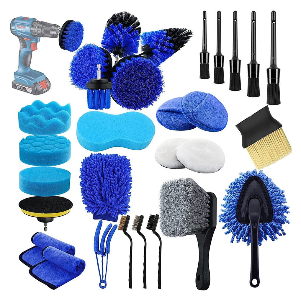 26Pcs Car Detailing Brush Set, Auto Detailing Drill Brush Set, Car Buffing  Sponge Pads Kit, Car Cleaning Tools Kit for Interior, Exterior, Wheels 