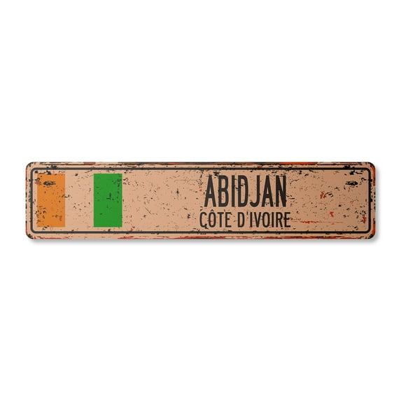 ABIDJAN COTE D'IVOIRE Vintage Aluminum Street Sign Ivory Coast flag city country road rustic metal tin wall gift | Indoor/Outdoor | 24" Wide