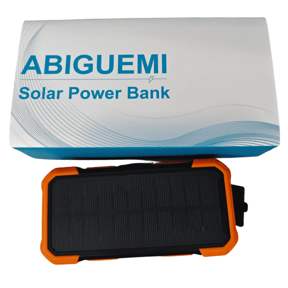 ABIGUEMI 30000mAh Solar Power Bank with 3 Built-in Cables, 22.5W USB-C Fast Charging, Dual LED Flashlight, Compass, Portable Battery Pack for Camping and Emergency, Orange