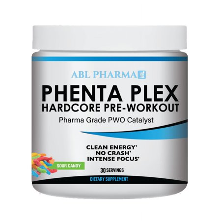 ABL Pharma Phenta Plex Hardcore Pre Workout - Sour Candy - Clean Energy, No Crash, Intense Focus 30 servings