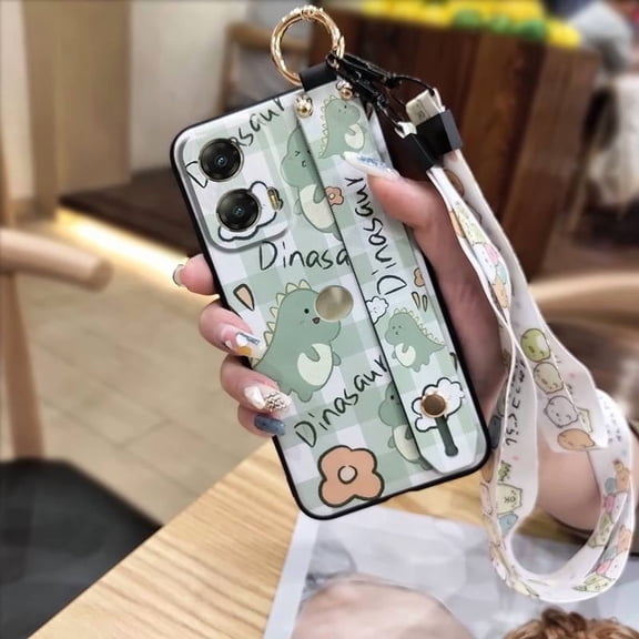 ABL-Phone Case For MOTO G Stylus 5G 2024, Dirt-resistant Cartoon Back Cover Wrist Strap Waterproof Wristband Ring Kickstand Fashion Design Silicone Shockproof Soft case Lanyard Anti-dust
