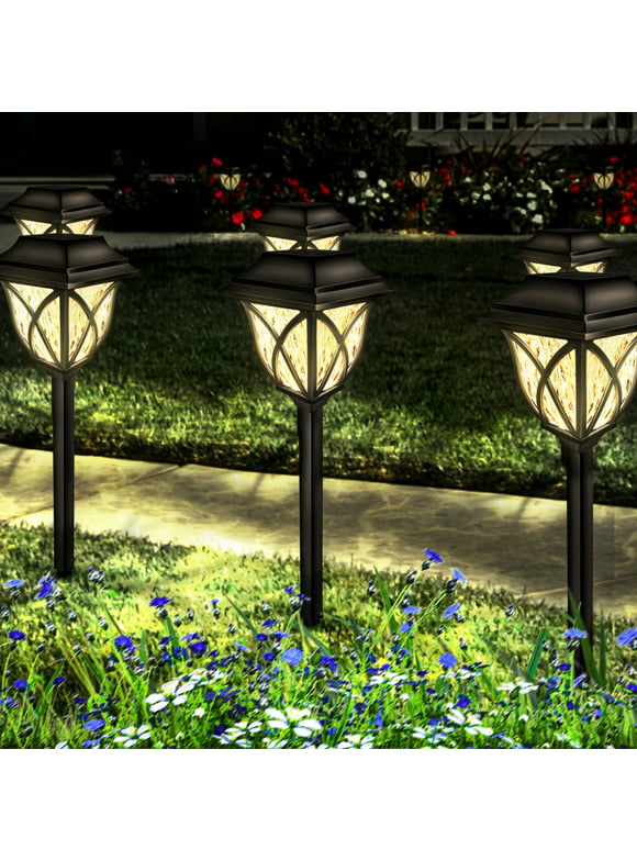ABLEGRID 6 Pcs Solar Pathway Light Outdoor Garden Lights for Yard Lawn Garden Walkway Outdoor  Decor Waterproof  Warm White