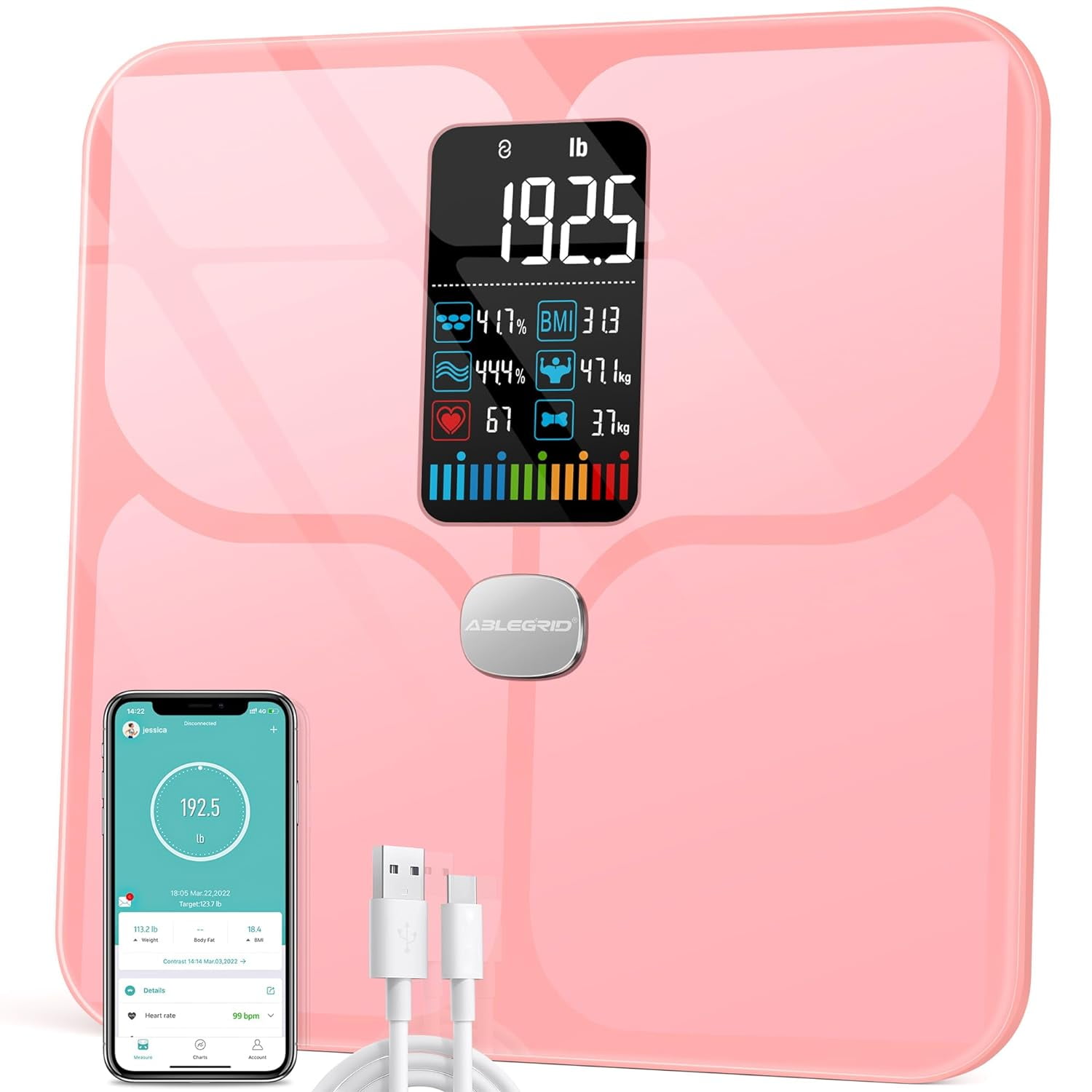 ABLEGRID Body Fat Scale, Smart Digital Bathroom Scale for Body Weight
