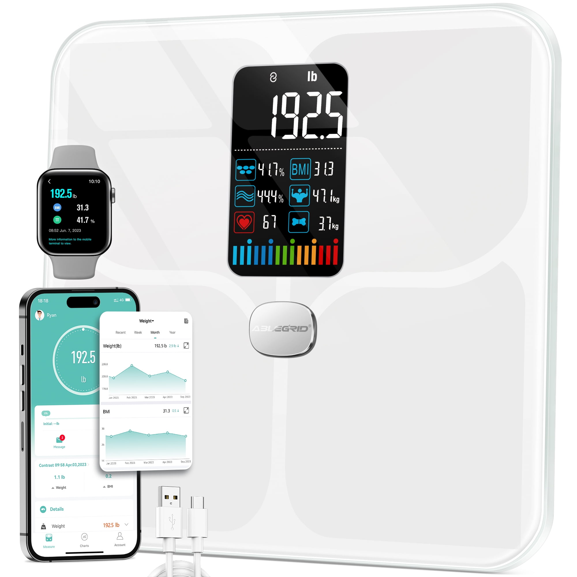 Large Display Weight Scale Body Scale Bathroom Scale Heart Rate BMI Scales  App